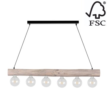 Kattokruunu johdossa TRABO 6xE27/60W/230V mänty - FSC-sertifioitu