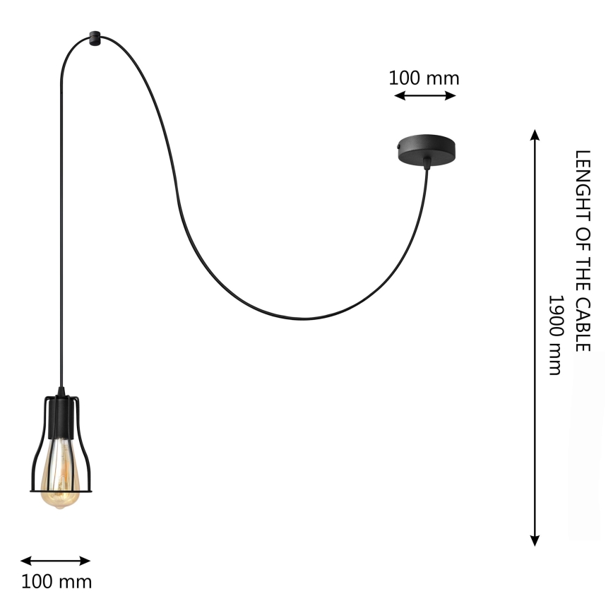 Kattokruunu johdossa TUBE 1xE27/15W/230V musta