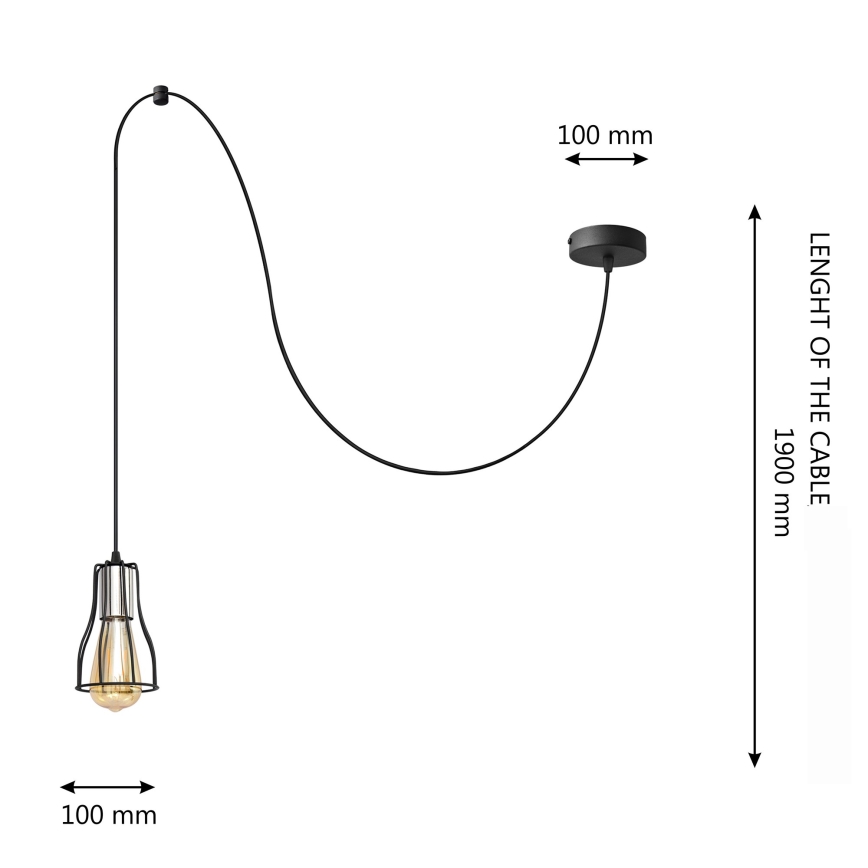 Kattokruunu johdossa TUBE 1xE27/15W/230V musta/kiiltävä kromi