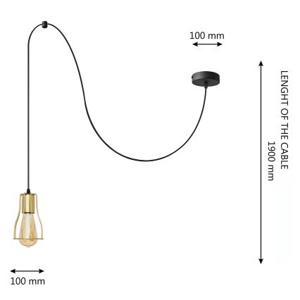 Kattokruunu johdossa TUBE 1xE27/15W/230V musta/kulta