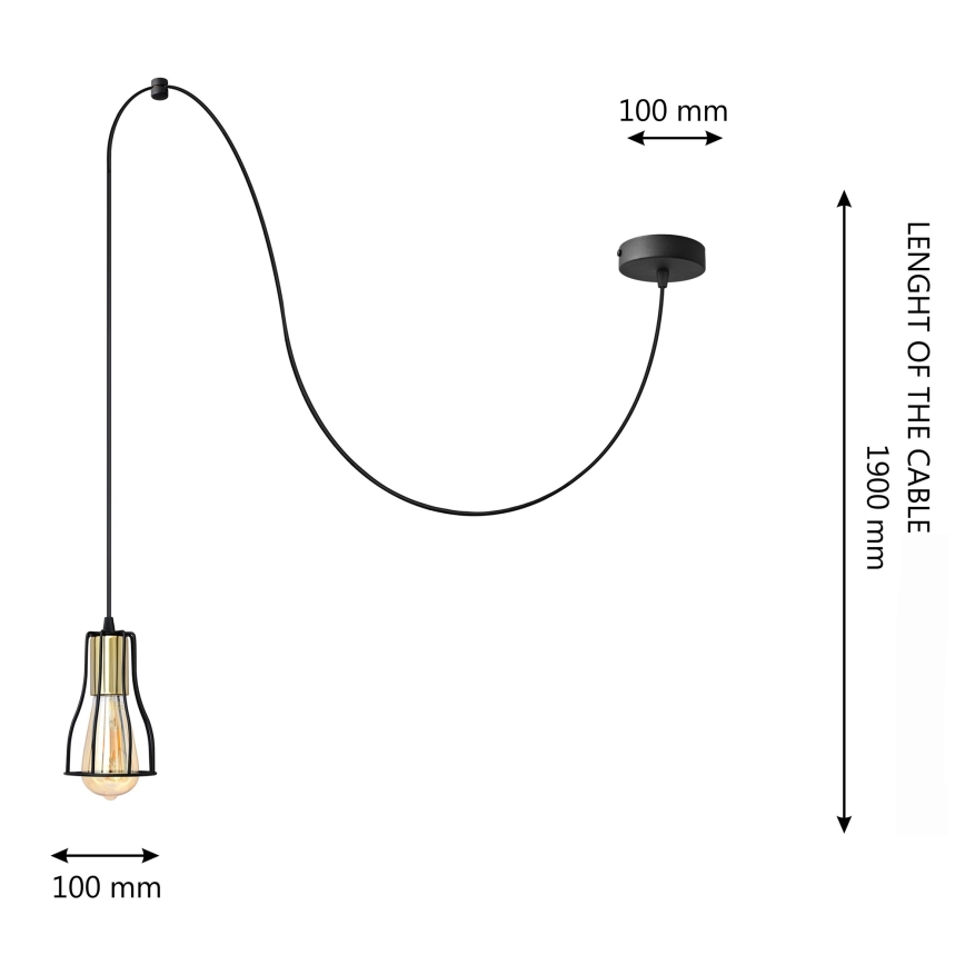 Kattokruunu johdossa TUBE 1xE27/15W/230V musta/kulta