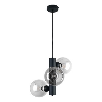 Kattokruunu johdossa TUBE 3xE27/60W/230V musta/läpinäkyvä