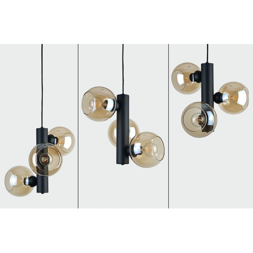 Kattokruunu johdossa TUBE 3xE27/60W/230V musta/savuinen beige