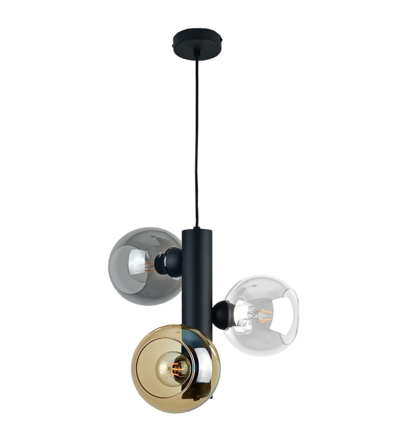 Kattokruunu johdossa TUBE 3xE27/60W/230V musta/savuinen musta/savuinen beige/läpinäkyvä