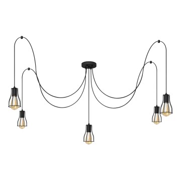 Kattokruunu johdossa TUBE 5xE27/15W/230V hämähäkki musta