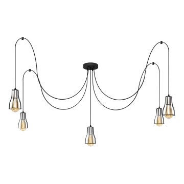 Kattokruunu johdossa TUBE LONG 5xE27/15W/230V musta/kiiltävä kromi