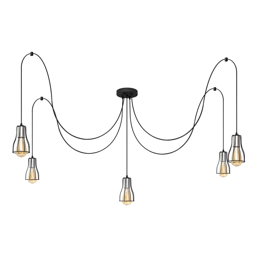 Kattokruunu johdossa TUBE LONG 5xE27/15W/230V musta/kiiltävä kromi