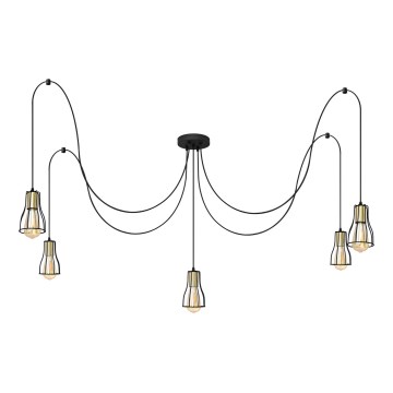 Kattokruunu johdossa TUBE LONG 5xE27/15W/230V musta/kulta