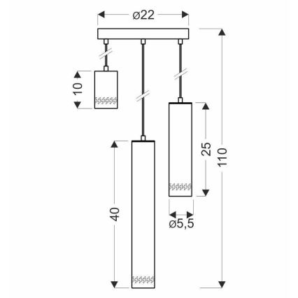Kattokruunu johdossa TUBO 3xGU10/25W/230V