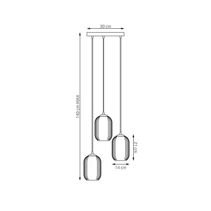 Kattokruunu johdossa VERDI 3xE27/15W/230V halkaisija 30 cm musta/harmaa