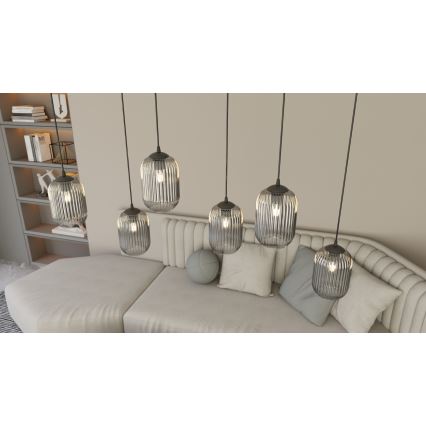 Kattokruunu johdossa VERDI 3xE27/15W/230V musta/harmaa