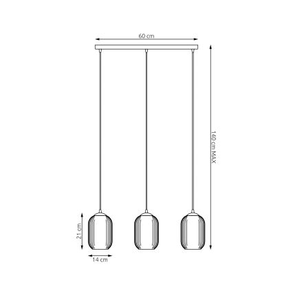 Kattokruunu johdossa VERDI 3xE27/15W/230V musta/harmaa