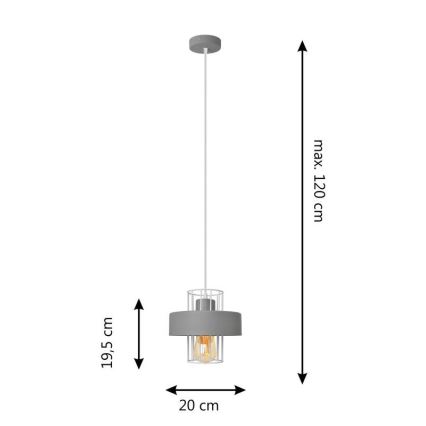 Kattokruunu johdossa VOLTA 1xE27/15W/230V harmaa