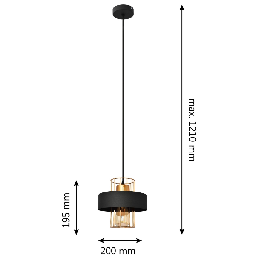 Kattokruunu johdossa VOLTA 1xE27/15W/230V musta/kultainen