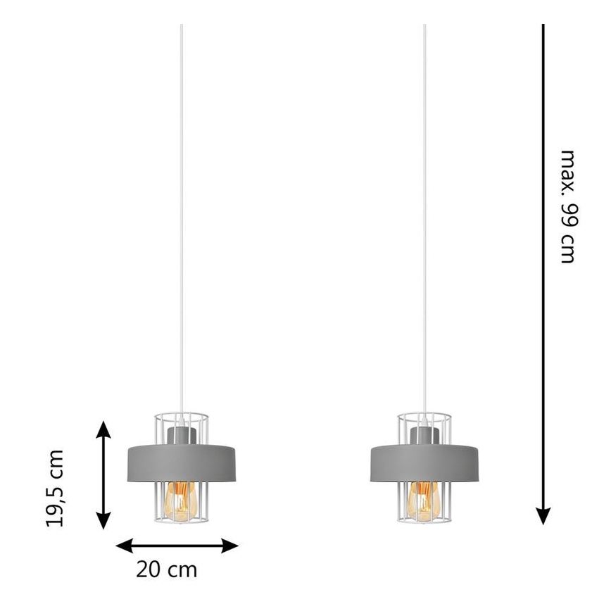 Kattokruunu johdossa VOLTA 2xE27/15W/230V harmaa