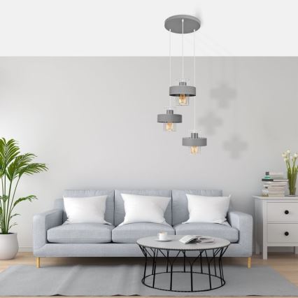 Kattokruunu johdossa VOLTA 3xE27/15W/230V halkaisija 42 cm harmaa