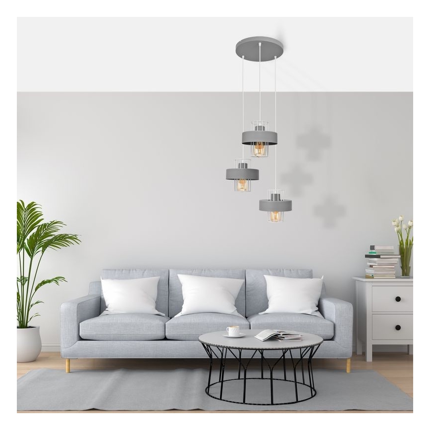 Kattokruunu johdossa VOLTA 3xE27/15W/230V halkaisija 42 cm harmaa
