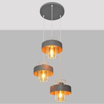 Kattokruunu johdossa VOLTA 3xE27/15W/230V halkaisija 42 cm harmaa
