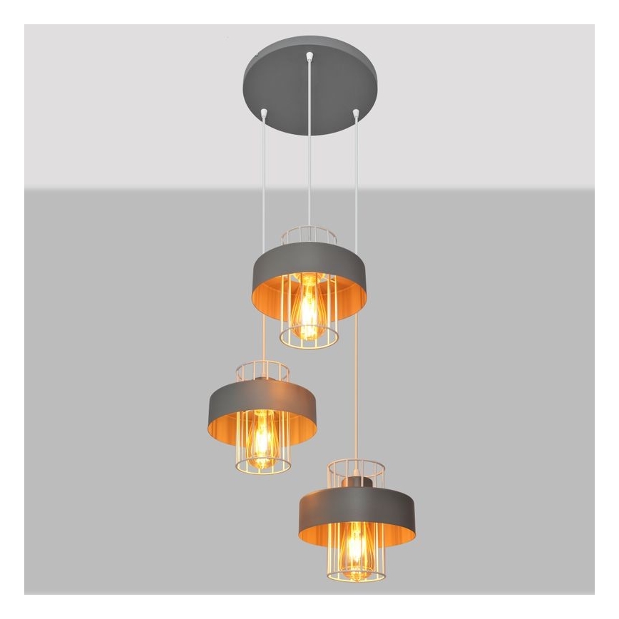 Kattokruunu johdossa VOLTA 3xE27/15W/230V halkaisija 42 cm harmaa