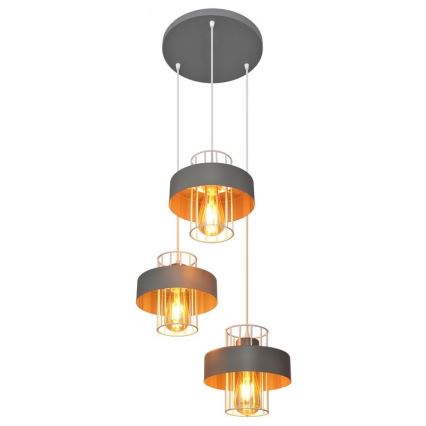 Kattokruunu johdossa VOLTA 3xE27/15W/230V halkaisija 42 cm harmaa