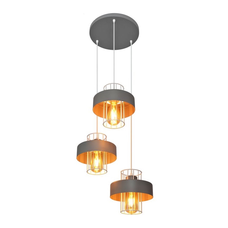 Kattokruunu johdossa VOLTA 3xE27/15W/230V halkaisija 42 cm harmaa