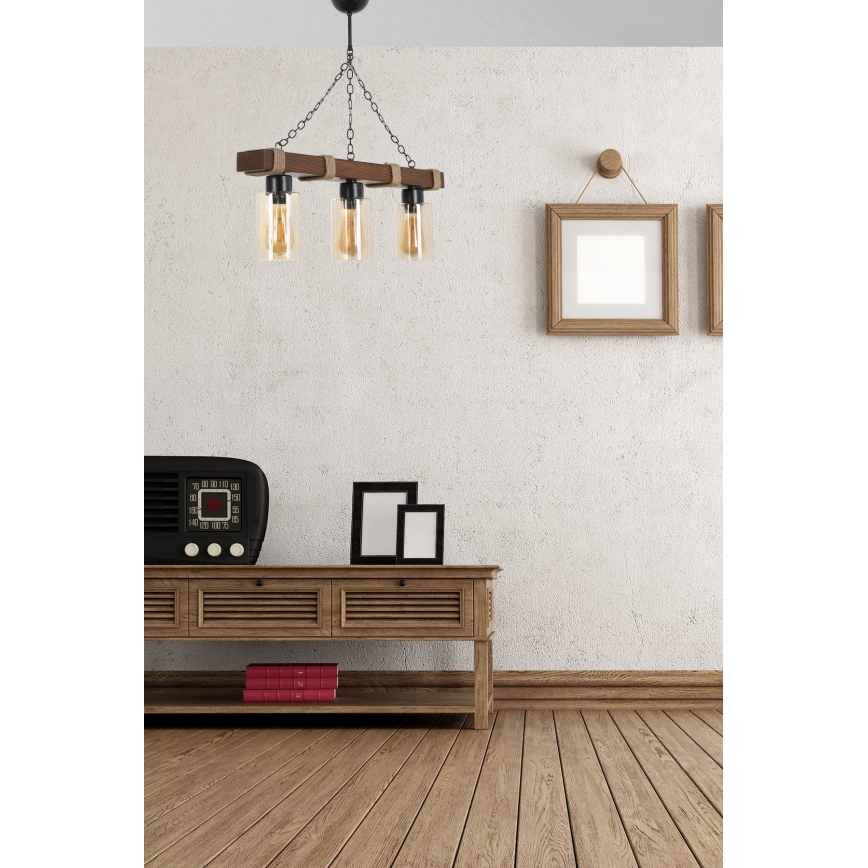 Kattokruunu ketjulla JASMIN 3xE27/40W/230V ruskea/beige