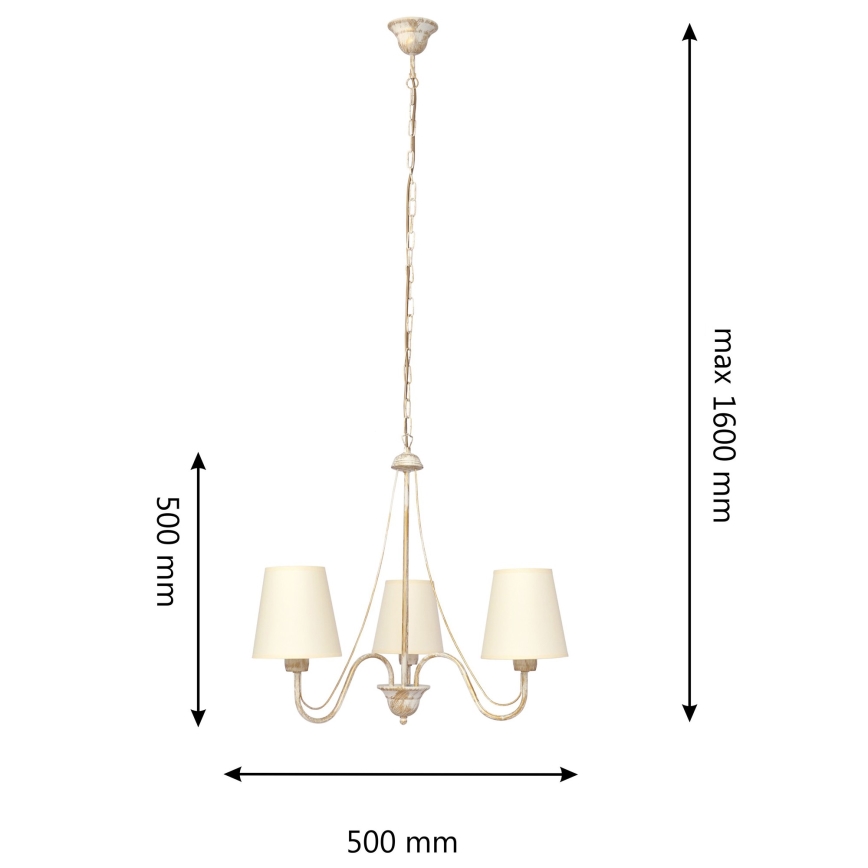 Kattokruunu ketjussa MALBO 3xE27/15W/230V beige