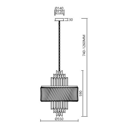 Kattokruunu ketjussa MARGOT 9xE14/40W/230V halkaisija 55 cm kulta
