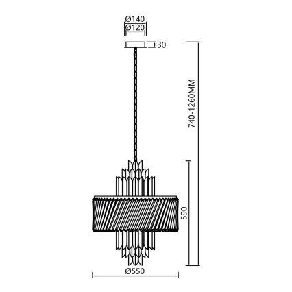 Kattokruunu ketjussa MARGOT 9xE14/40W/230V mattakromi