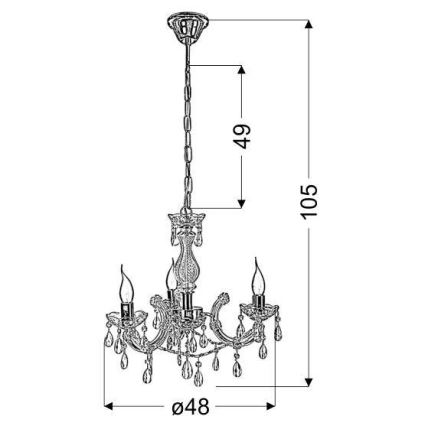 Kattokruunu ketjussa MARIA TERESA 3xE14/40W/230V