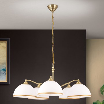 Kattokruunu ketjussa OLD LAMP 5xE27/40W/230V halkaisija 75 cm valkoinen/pronssi