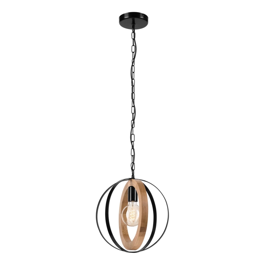 Kattokruunu ketjussa ONDA 1xE27/15W/230V musta/tammi