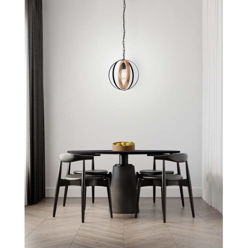 Kattokruunu ketjussa ONDA 1xE27/15W/230V musta/tammi