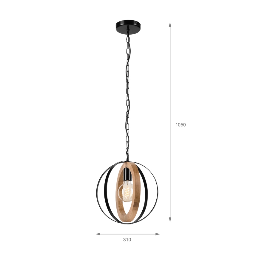Kattokruunu ketjussa ONDA 1xE27/15W/230V musta/tammi