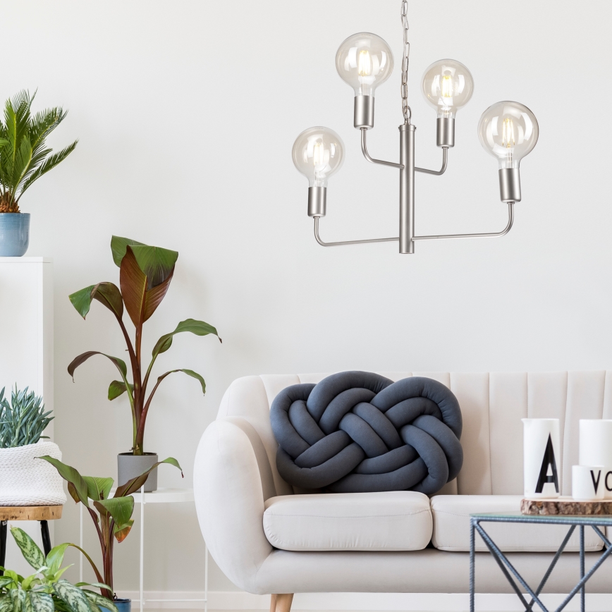 Kattokruunu ketjussa ORLANDO 4xE27/60W/230V hopea