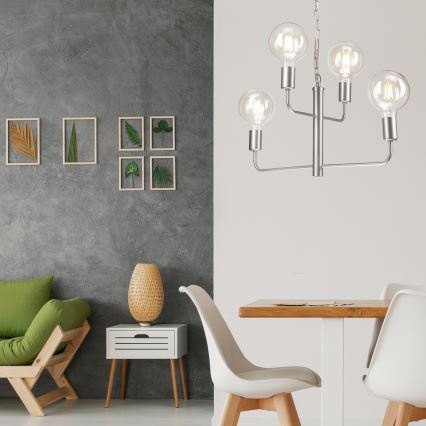 Kattokruunu ketjussa ORLANDO 4xE27/60W/230V hopea