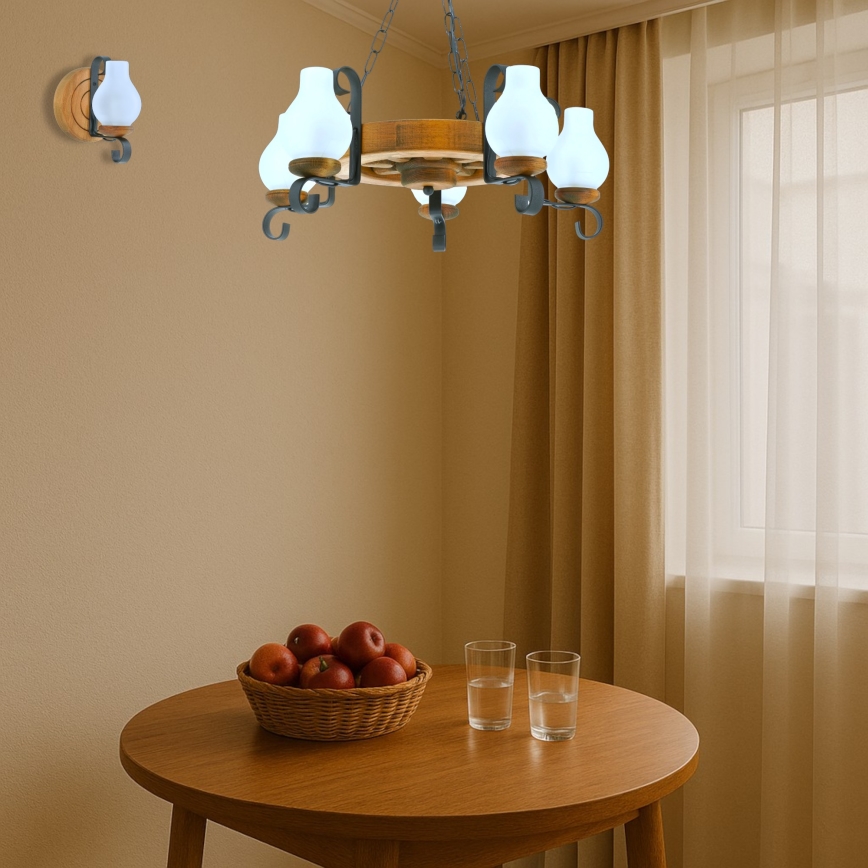 Kattokruunu ketjussa ROATA 5xE14/40W/230V halkaisija 30 cm pyökki
