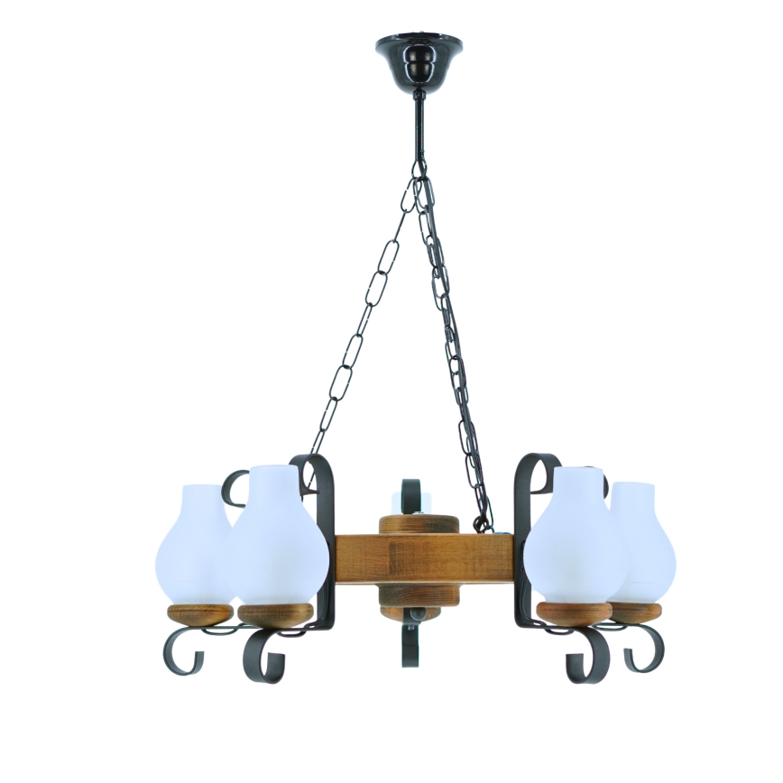 Kattokruunu ketjussa ROATA 5xE14/40W/230V halkaisija 30 cm pyökki