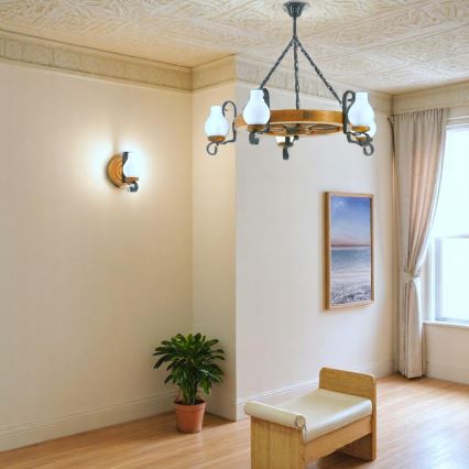 Kattokruunu ketjussa ROATA 5xE14/40W/230V halkaisija 70 cm pyökki