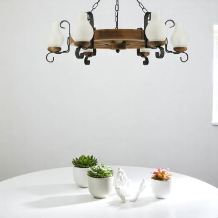 Kattokruunu ketjussa ROATA 6xE14/40W/230V halkaisija 70 cm pyökki