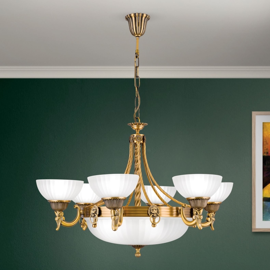 Kattokruunu ketjussa ROCCA 9xE27/60W/230V halkaisija 75 cm pronssi/valkoinen