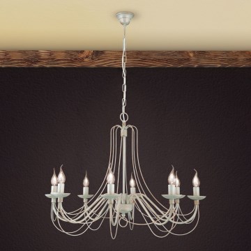 Kattokruunu ketjussa VELA 8xE14/40W/230V halkaisija 80 cm valkoinen/kulta/patina