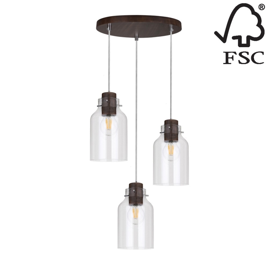 Kattokruunu narulla ALESSANDRO 3xE27/60W/230V pyökki - FSC-sertifioitu