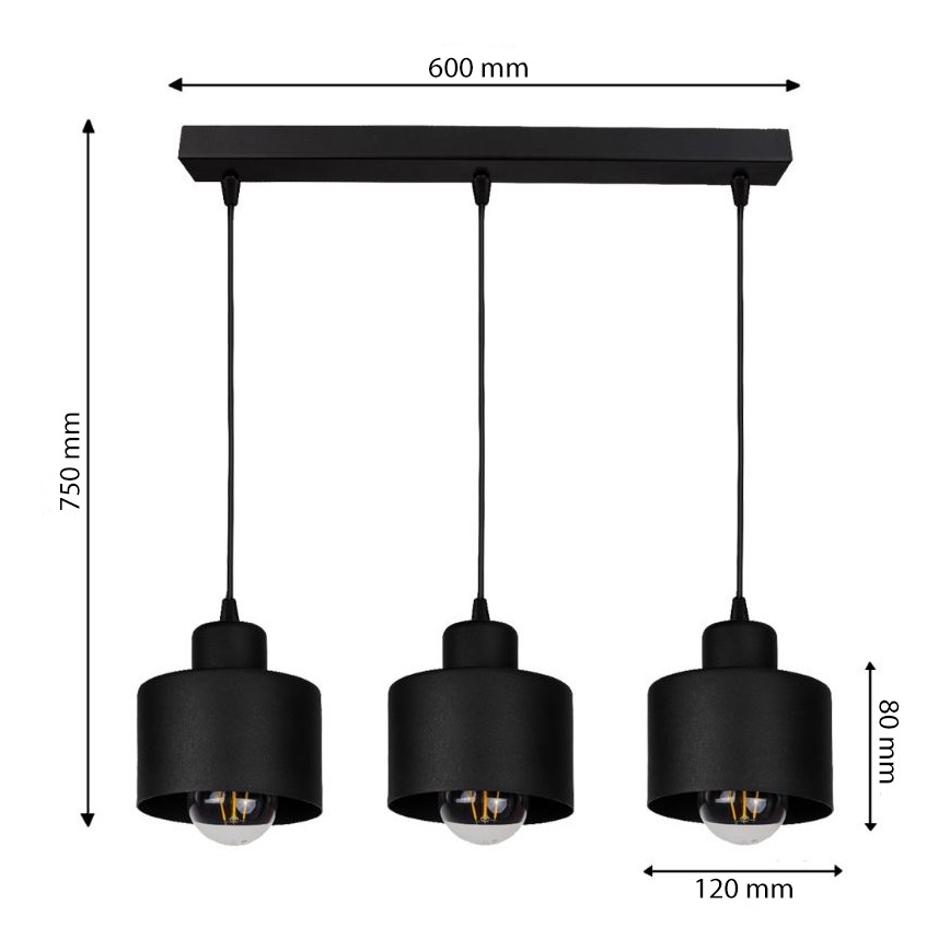 Kattokruunu narulla BODO 3xE27/60W/230V