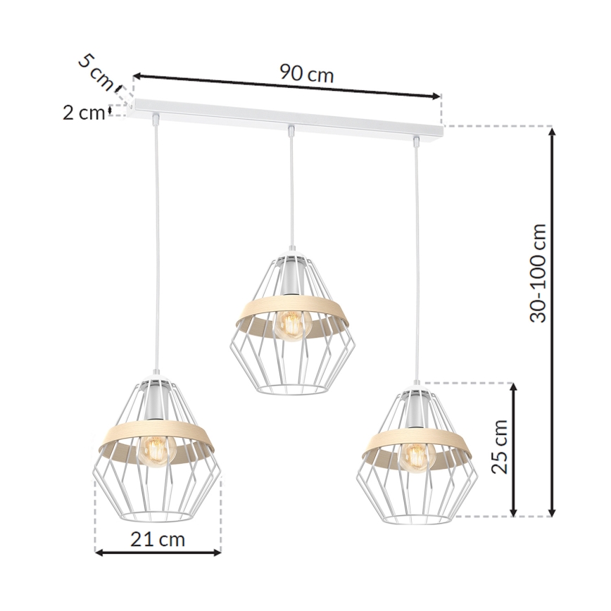 Kattokruunu narulla CLIF 3xE27/60W/230V