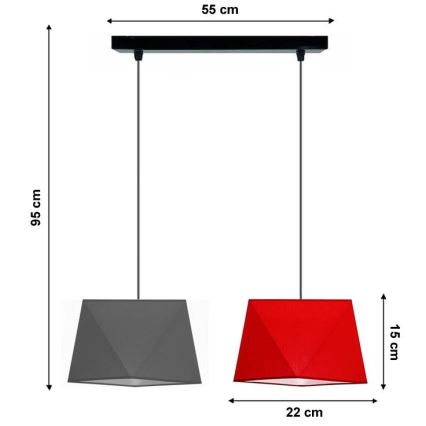 Kattokruunu narulla DIAMENT 2xE27/60W/230V harmaa ja punainen
