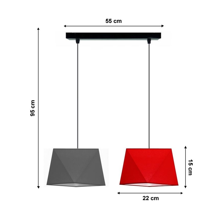 Kattokruunu narulla DIAMENT 2xE27/60W/230V harmaa ja punainen