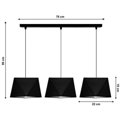 Kattokruunu narulla DIAMENT 3xE27/60W/230V musta