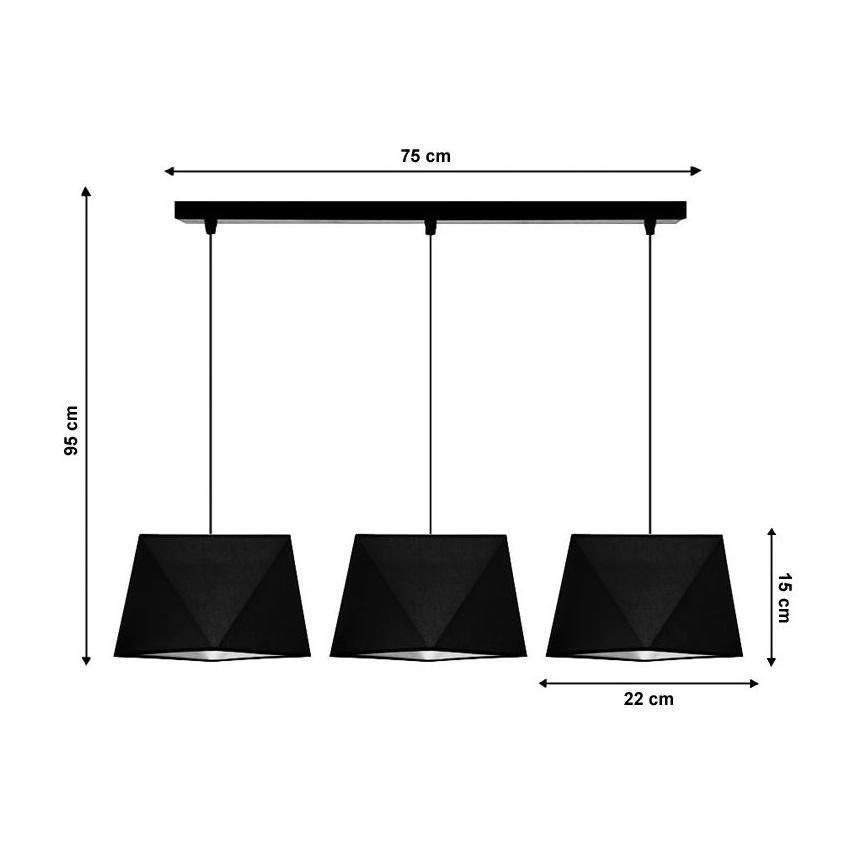 Kattokruunu narulla DIAMENT 3xE27/60W/230V musta