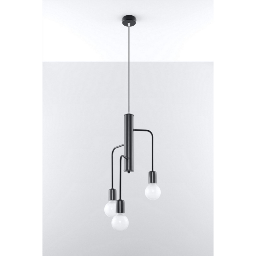 Kattokruunu narulla DUOMO 3M 3xE27/60W/230V musta